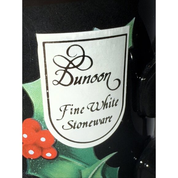 4 Dunoon Christmas Holiday Black Mug Holly Berries Poinsettia 4" Scotland Made - Picture 3 of 6